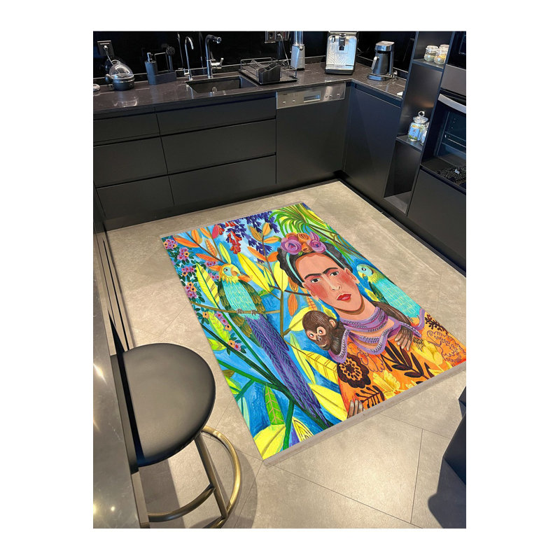 Tapis multicolore à motif de silhouette de singe perroquet tropical, collection Barcelona, Rectangle 3 pi 3 po x 4 pi 11 po