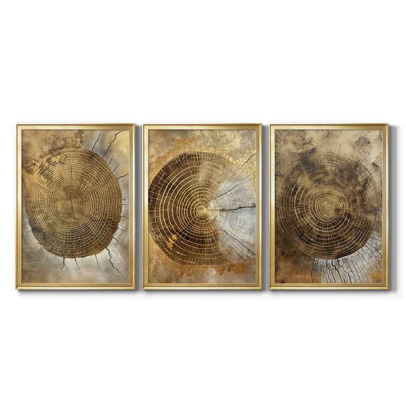 Série ABSTRACT CCXI - Toile tendue avec châssis encadré - 3 pièces, H 27 po x l 39 po, Doré
