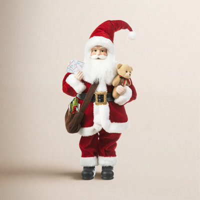 18"H Faux Fur Christmas Mail Santa Figurine With Porcelain Face