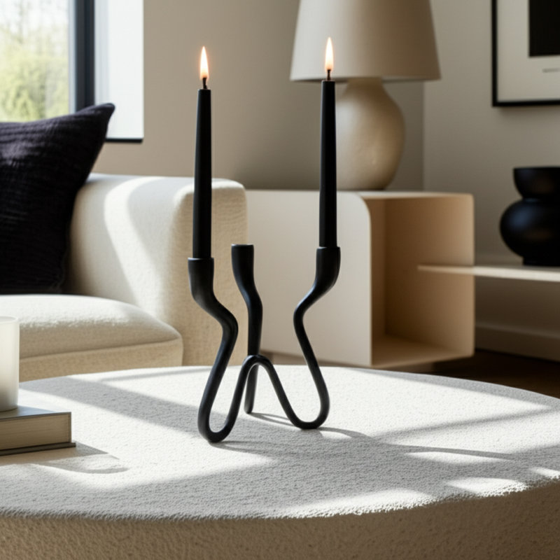 Modern Metal Aluminum Taper Holder With Unique Curved Design Contemporary Pillar Candle Holder Decorative Accent For Home Decor