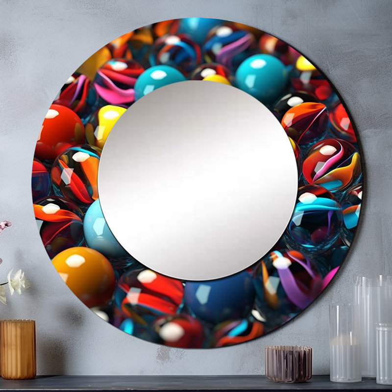 Mystical Marbles V - grand miroir mural de formes abstraites, miroir unique bleu sarcelle, impression d'art en métal, Rond