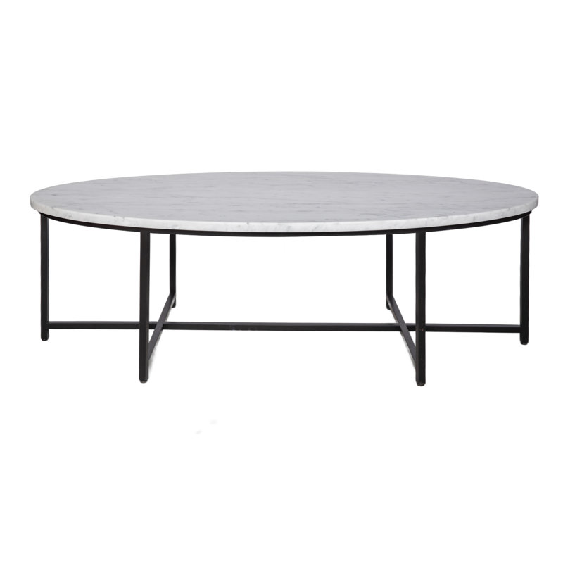 Marble Top Single Coffee Table, Flat Black, Carrera Marble, 18.5" H x 60" L x 30" W