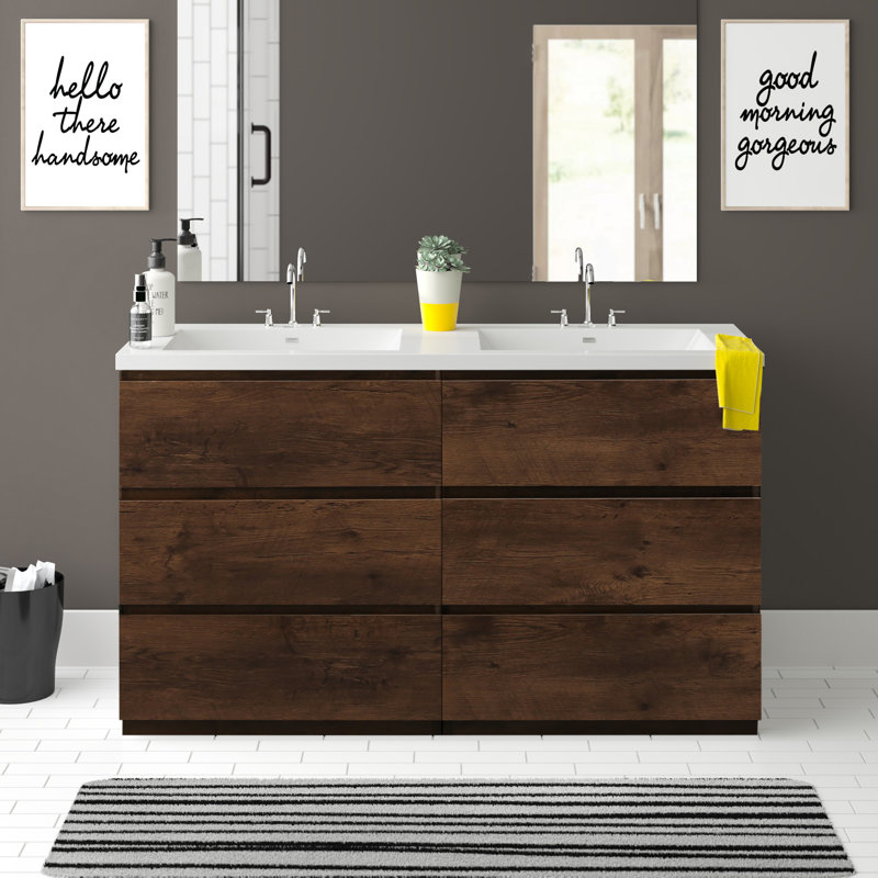 Ensemble de meuble-lavabo double 59 po Chelsei, Palissandre