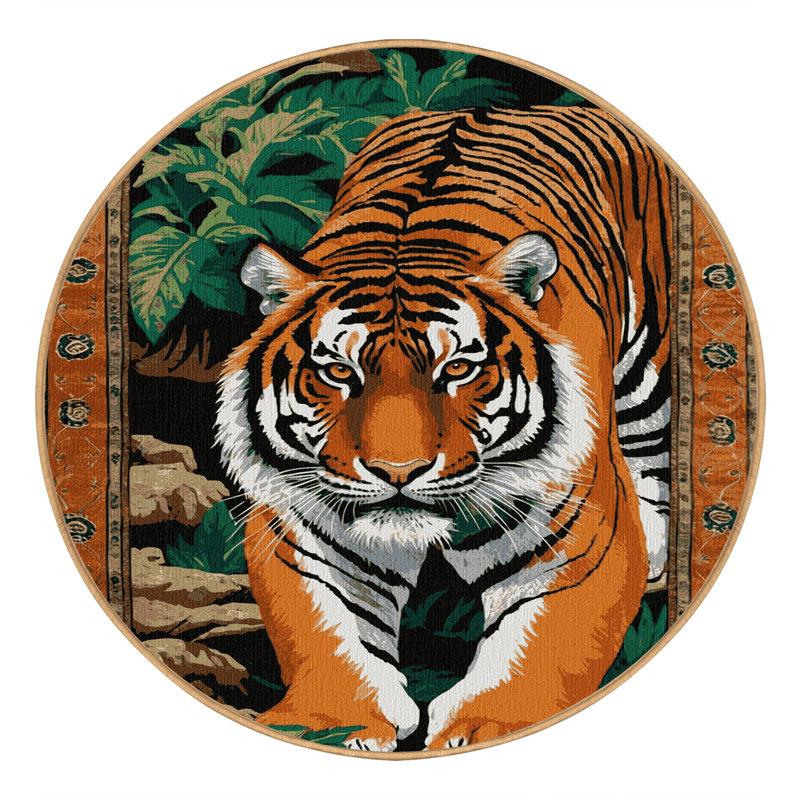 Tapis lavable avec tigre royal du Bengale, Rond 4 pi