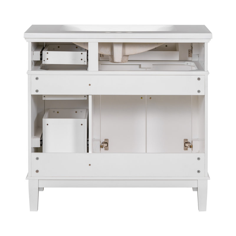 Meuble-lavabo simple 36 po avec plateau en résine Taisier, Blanc