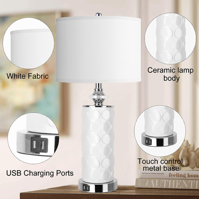 3-Way Dimmable Touch Control Small Table Lamp with 2 USB Port
