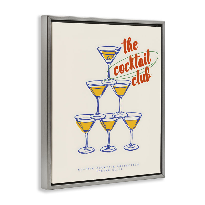 Cadre flottant Tower Toast Cocktail Club, design par The Prints Vibe, 31 x 25, Cadre flottant gris lustré