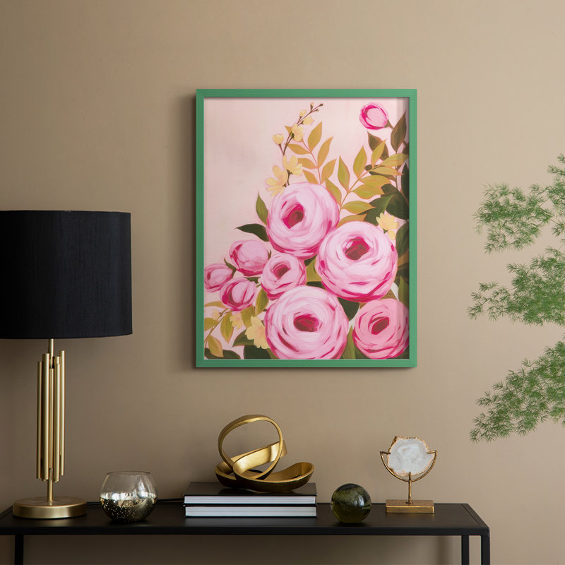 «Vibrant Roses II», reproduction encadrée - bois massif, Vert, H 11 po x l 9 po