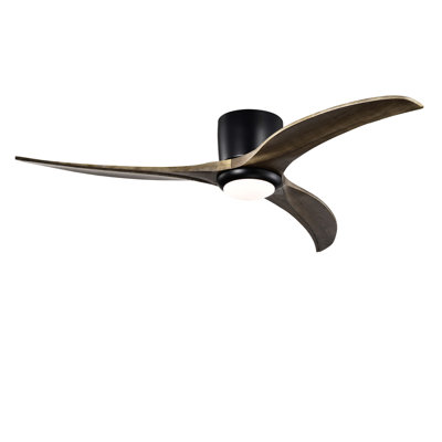 Ventilateur de plafond encastré de 52 po à pales en bois massif avec lumière avec télécommande, moteur réversible silencieux, 6 vitesses, pour salon de patio, chambre à coucher, intérieur (noir mat)