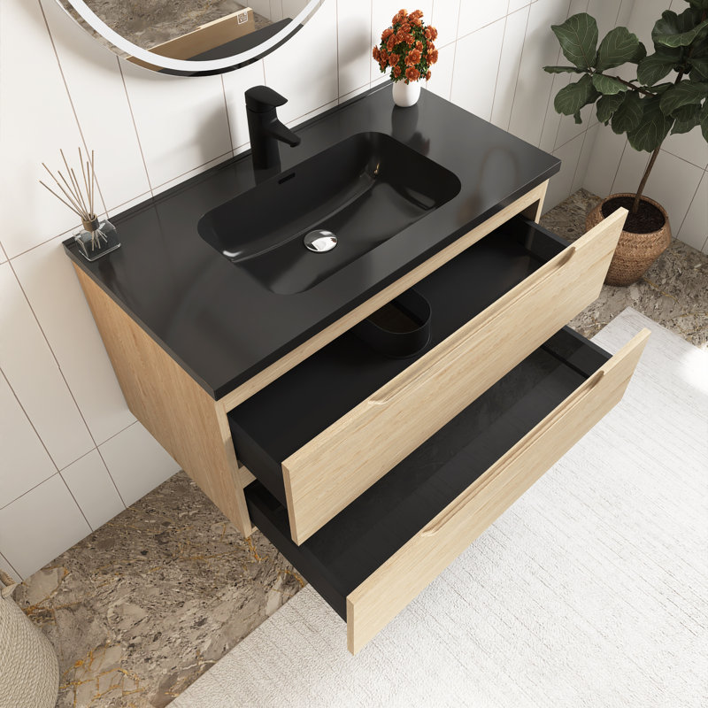 36'' Particle Board Wall-Mounted Bathroom Vanity With Top In Evita Oak