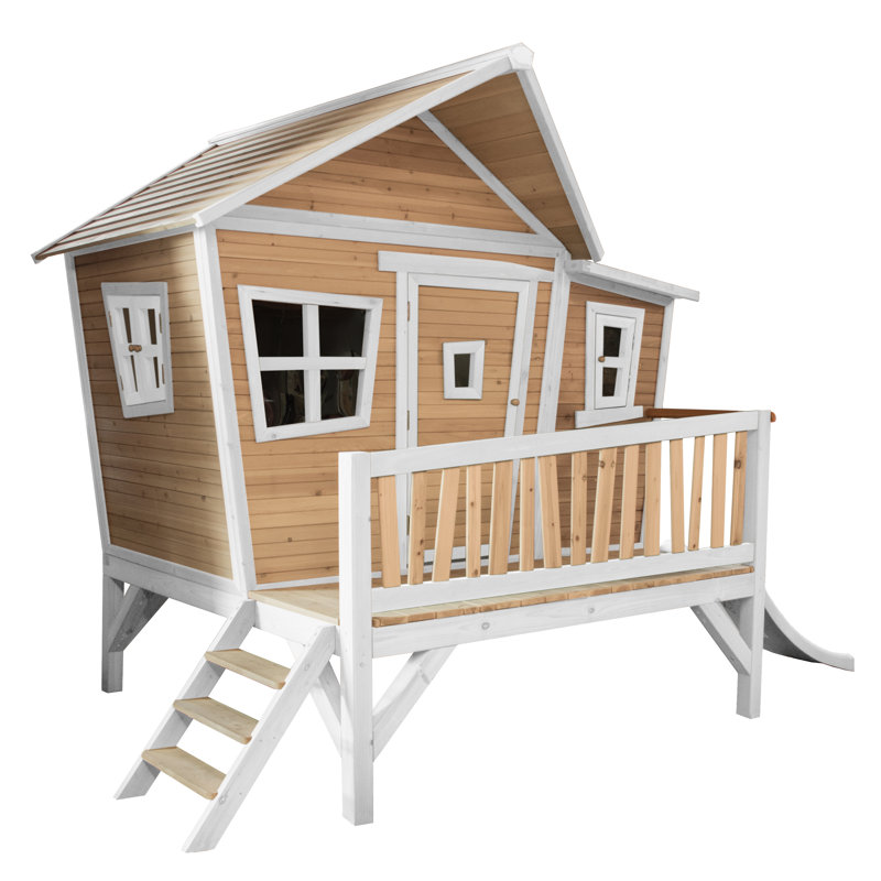 Emma AXI 349cm W x 193cm D Outdoor Hemlock Wood Luxury Playhouse, Natural/White