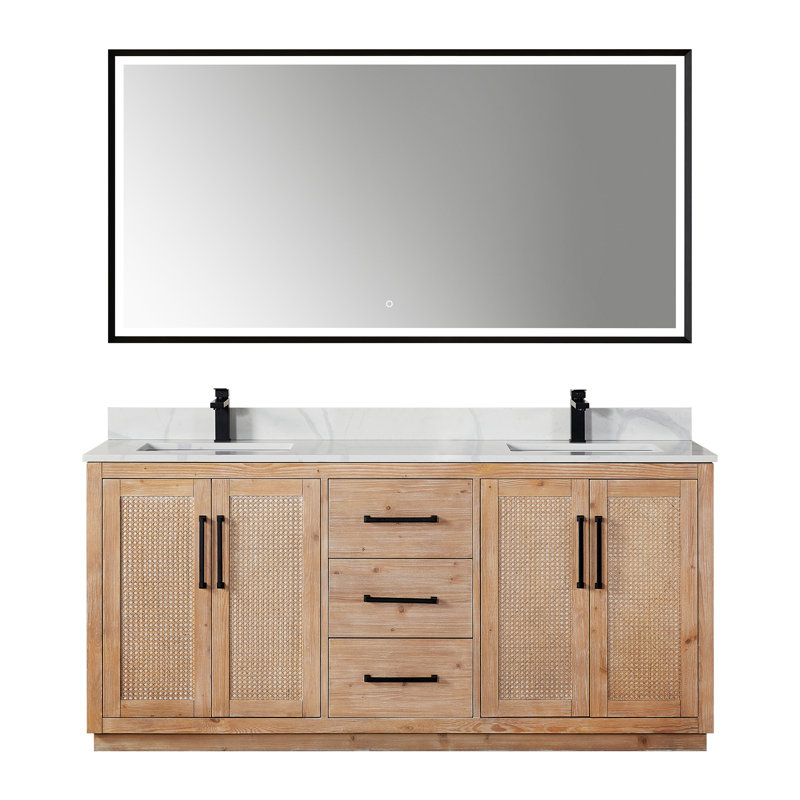Meuble-lavabo double 72 po avec comptoir en quartz blanc Calacatta avec miroir Deach
