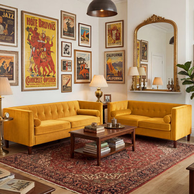 2 - Piece Mid Century Upholstery Tufted Living Room Set