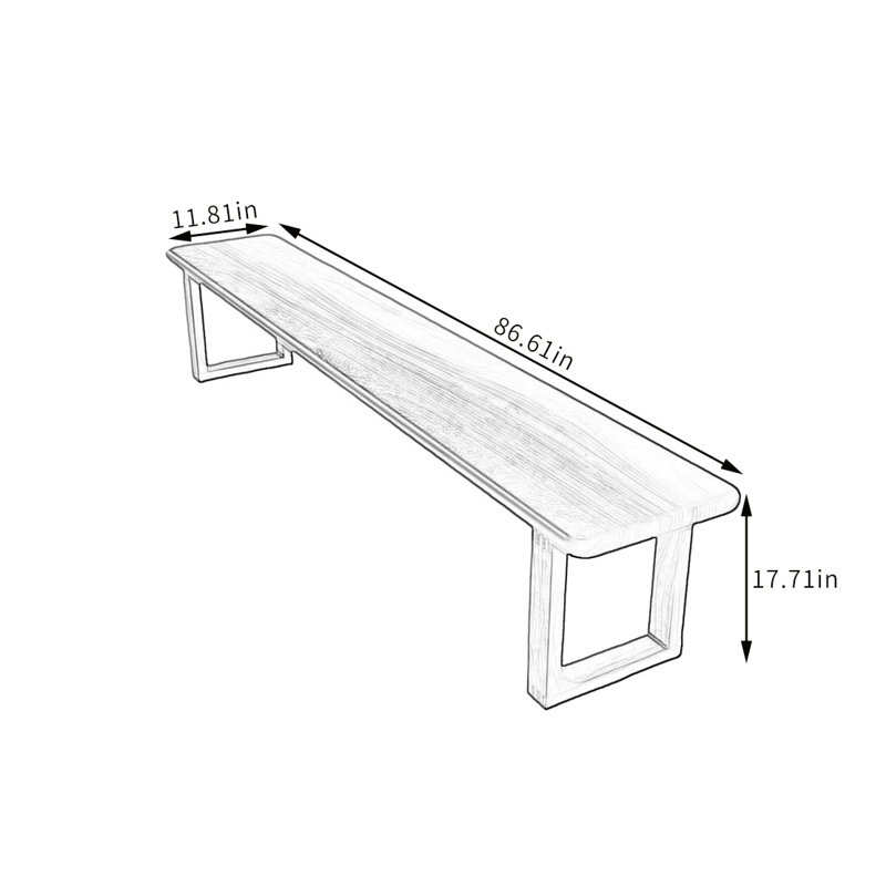 Banc en bois massif Kaile, H 17,71 po x l 86,61 po x P 11,81 po