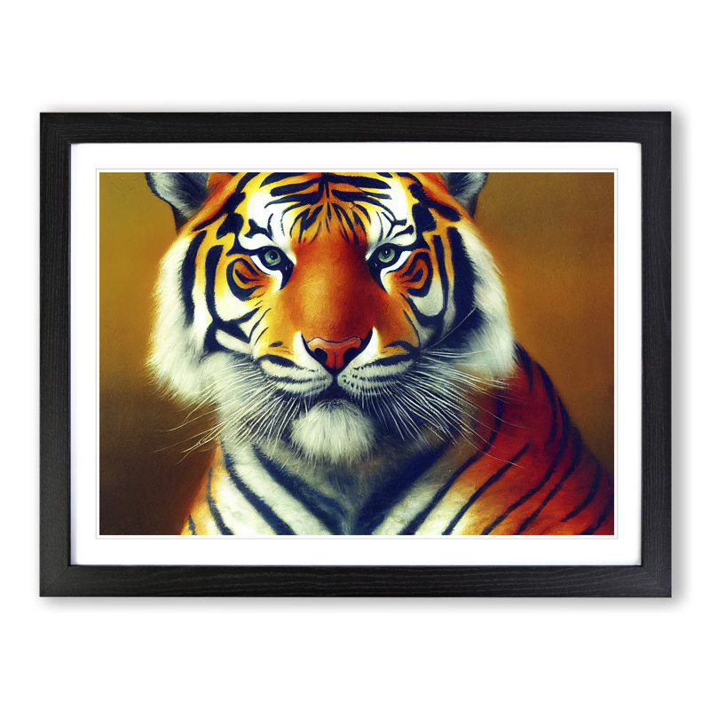 XH1022-7606X Sacred Tiger - Single Picture Frame Painting, Black , 46cm H x 64cm W x 2cm D
