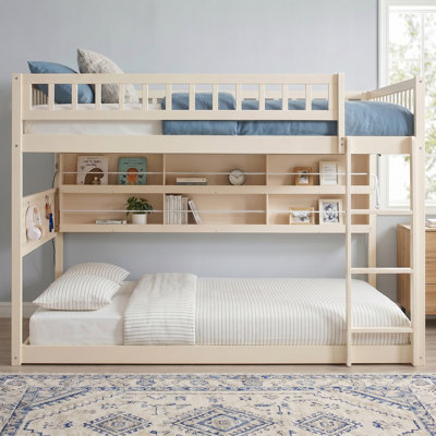 Solid Wood Frame Full Over Full Platform Bed With Shelving, Color-Changing Lights And Pegboard