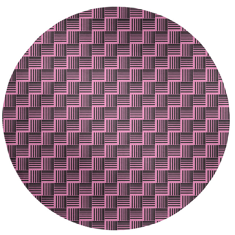 Tapis noir / mauve à rayures Basketweave, Rond 5 pi