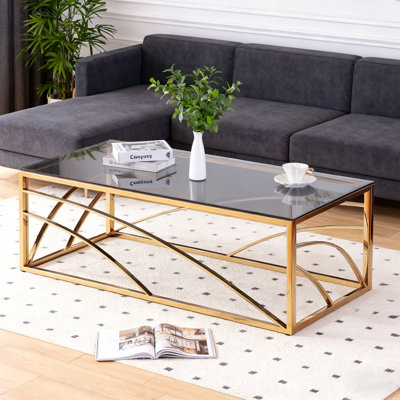 Roniqua 120cm Luxury Modern Tempered Glass Coffee Table with Stainless Steel Frame for Living Room