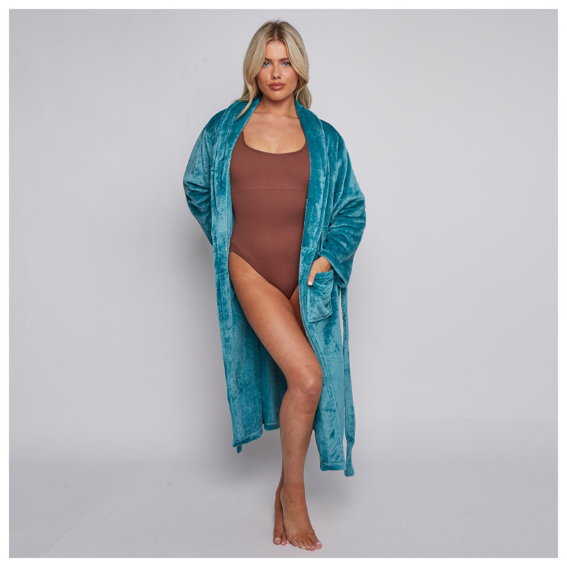 Gender Neutral Mid-Calf Bathrobe with Pockets, Teal