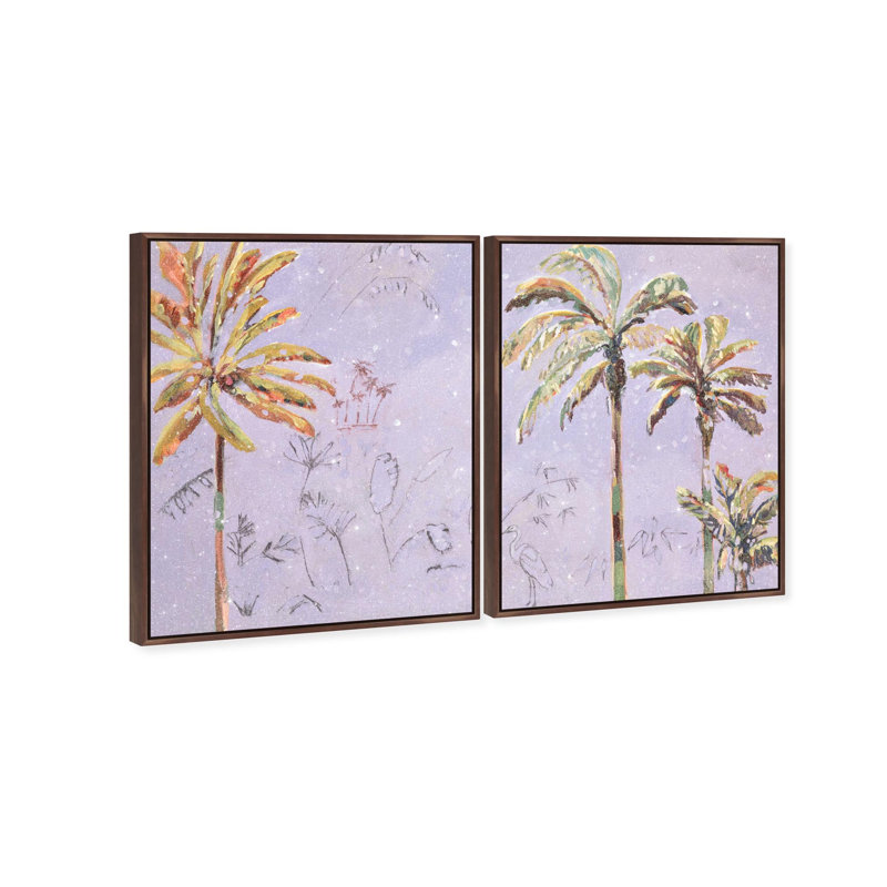 Oliver Gal Michaela Nessim - Inevitable Joy Sunrise Set Floral and Botanical - Diamond Dust Framed Canvas Art, Brown