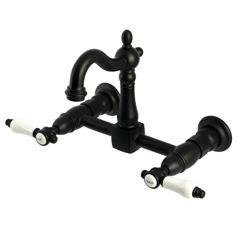 Kingston Brass Bel-Air Double-Handle 2-Hole Wall-Mount Bridge Kitchen Faucet, Matte Black