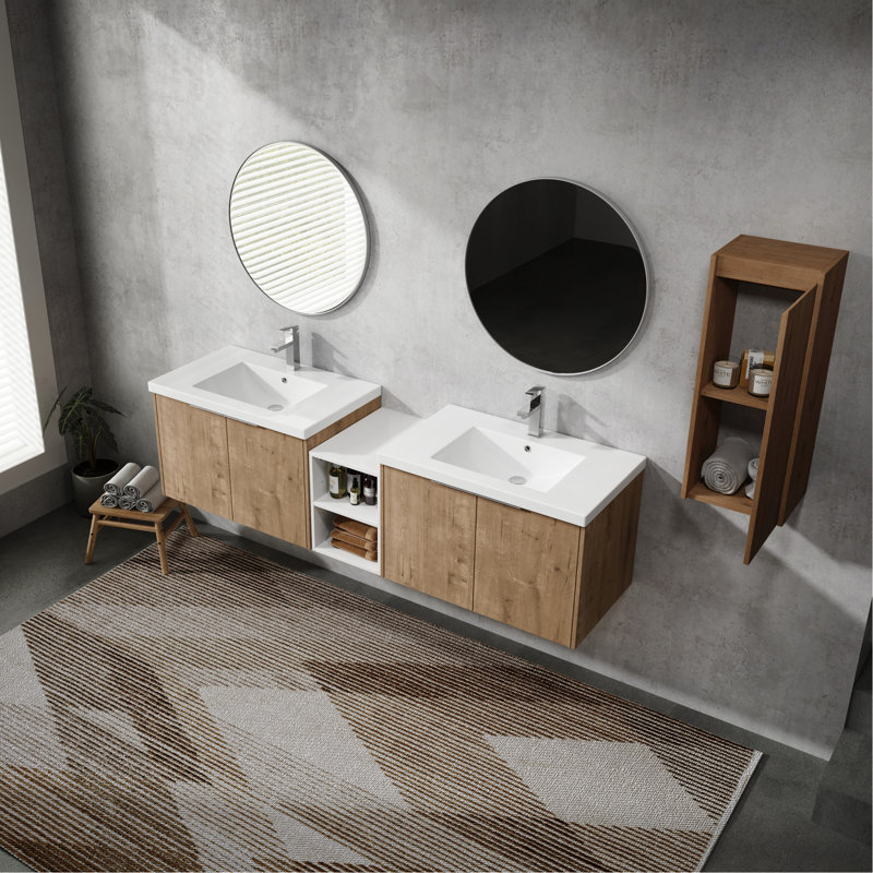 72" Bathroom Vanity With Resin Sink And Side Rack Cabinet - Space Unit Ample Storage, 72"