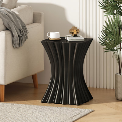 Outdoor Side Table,Wave Design End Table,Decorative Accent Table,Lightweight Concrete Patio Garden Stool Table