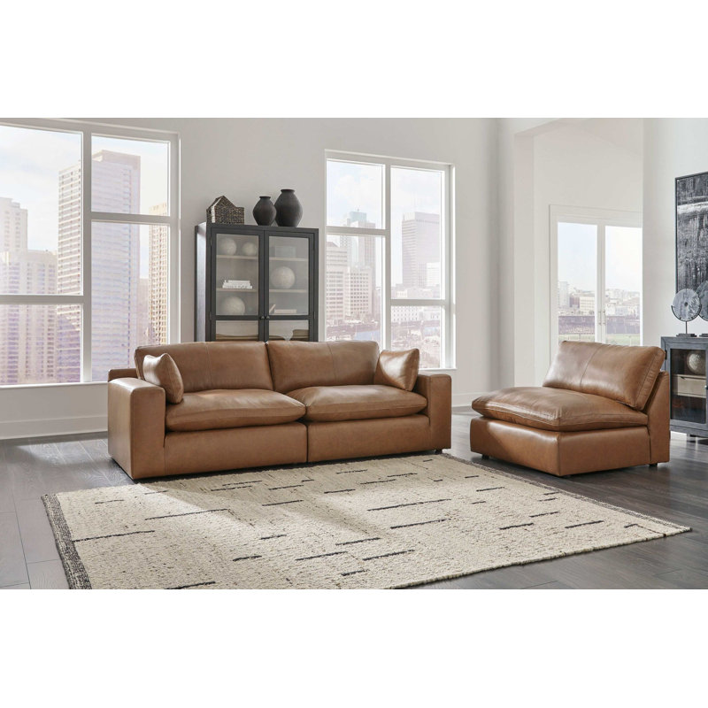 Emilia Caramel Leather 2pc Modular Sectional Loveseat, 36" H x 138" W x 41" D, 3