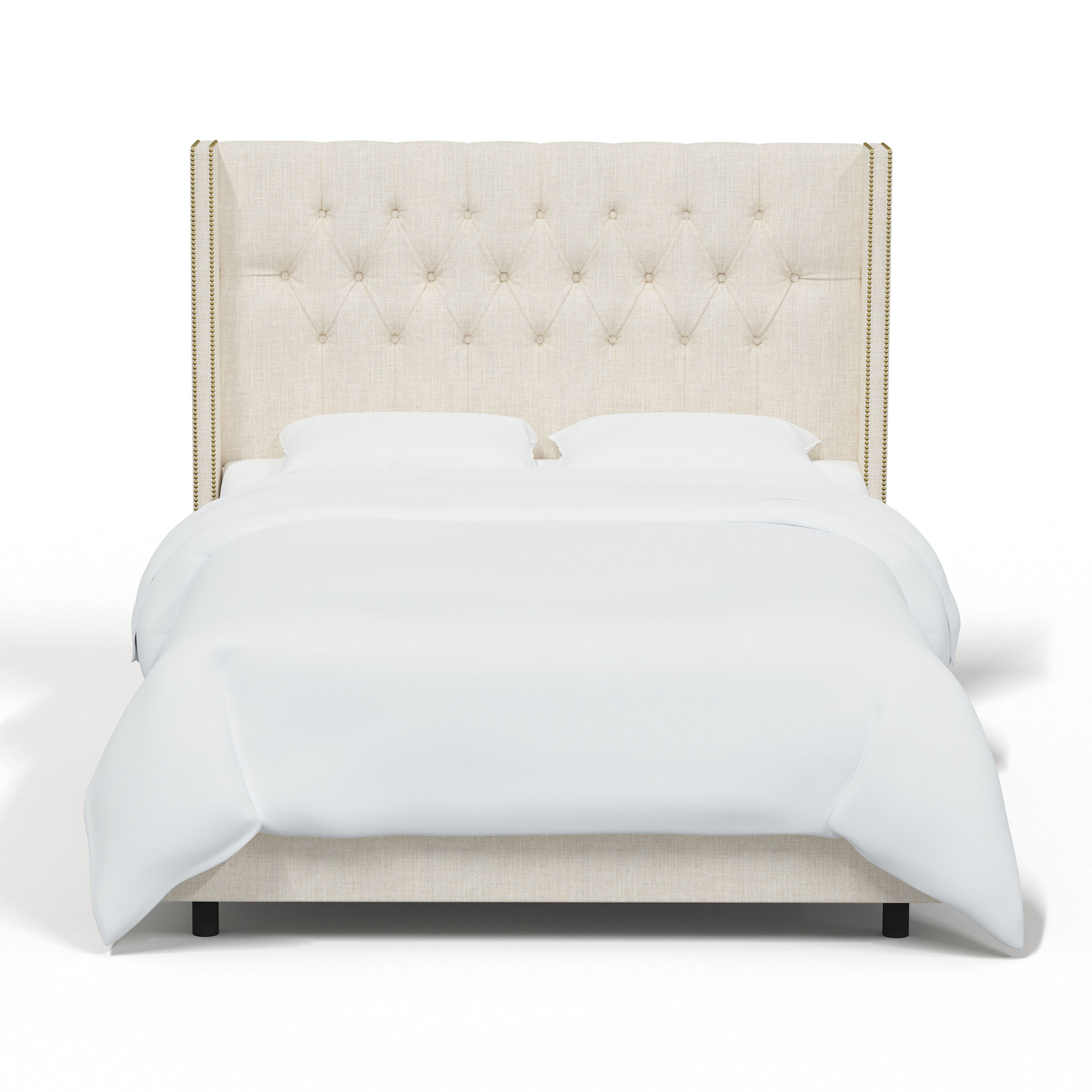Breckin Upholstered Wingback Bed, Full, Classic Talc Linen