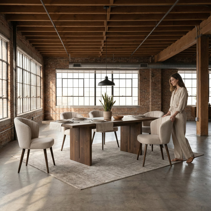 Lydia Dining Chair Set of 2 Walnut Finish Upholstered Performance Fabric
