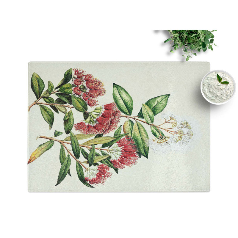 Tempered Glass Rata Flowers by Sarah Featon Chopping Board, 28.5 cm x 20 cm
