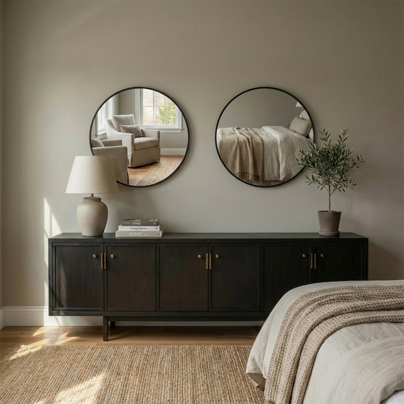Miroir rond, miroir mural en métal pour salle de bain, salon, meuble-lavabo, 24 po x 24 po