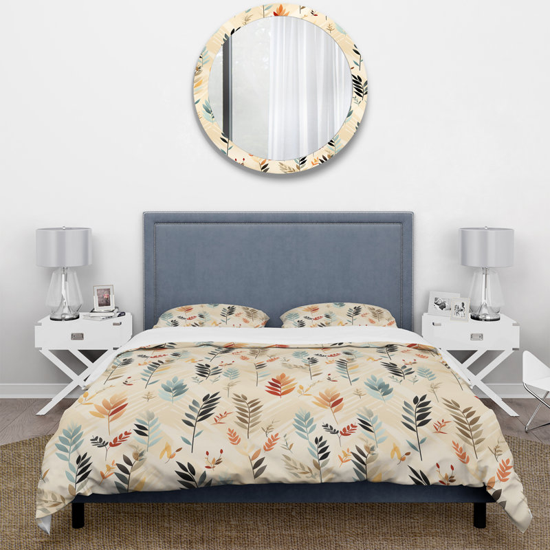 Ensemble de housse de couette floral beige doux et brun avec motif de fougères