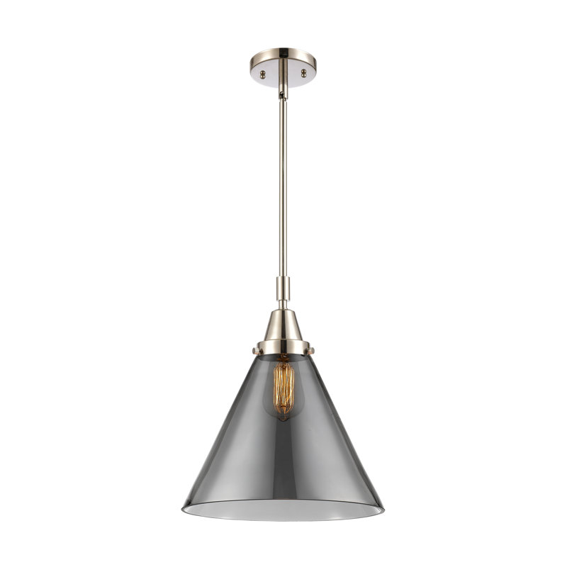 Luminaire suspendu conique 1 lumière Xaniah, H 50,12 po x l 12 po x P 12 po, Fumée plaquée, Nickel poli