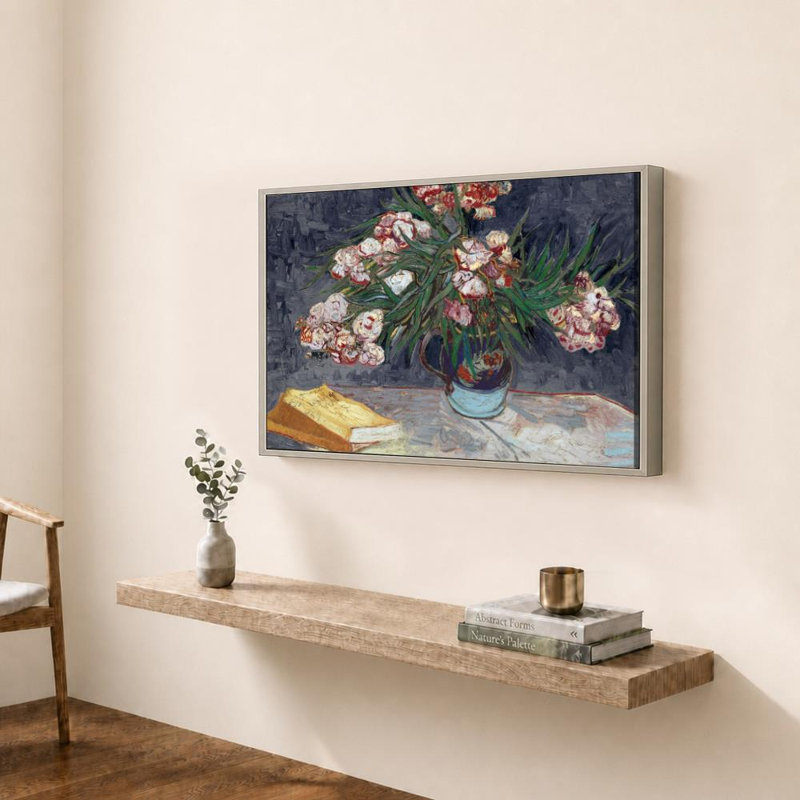Les lauriers-roses revisités par Vincent Van Gogh - Graphisme sur toile, H 36 po x l 48 po, Cadre plat flottant, Champagne