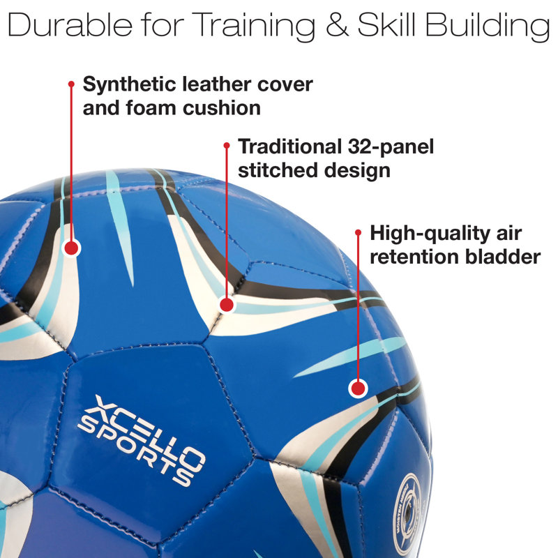 Ballons de soccer Xcello Sports, taille 3, graphiques assortis avec pompe, paquet de 2, Blanc / bleu