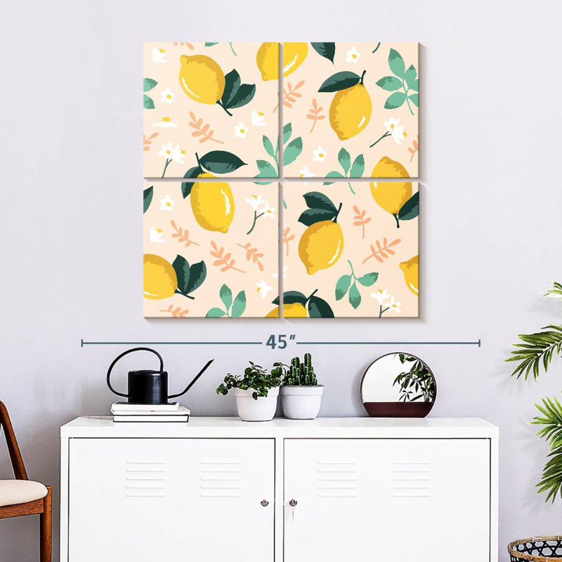Motif Yarlin citron et fleurs, H 32 po x l 32 po