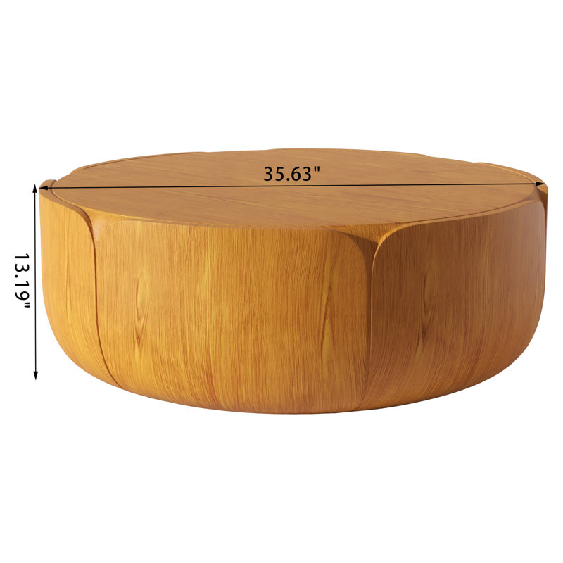 Table basse d'intérieur ronde 35,63 po, table basse centrale à grain de bois moderne, robuste MGO (oxyde de magnésium) imperméable, table sans assemblage pour patio, jardin, cour arrière, salon (couleur bois)