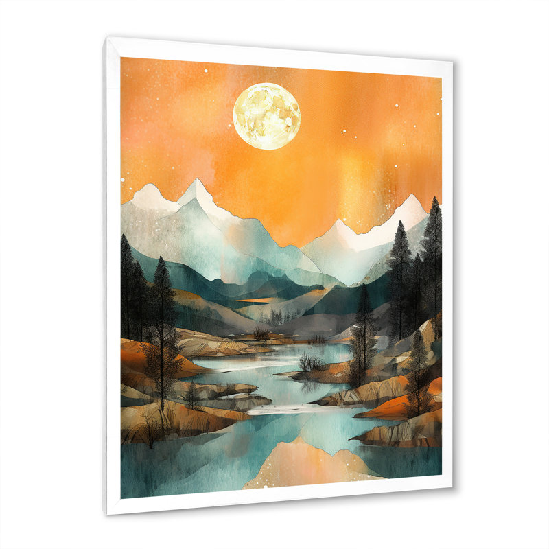 «Teal Bold Mountain I», reproduction sur toile, H 44 po x l 34 po x P 1,5 po, Cadre simple blanc