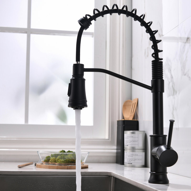 Black Kitchen Faucet With Pull Out - 360 Rotation For Sink Down Single Hole Sinks