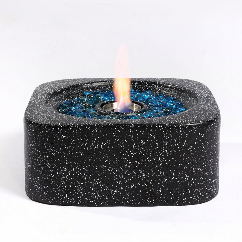Tabletop Fire Pit with Glass Wind Guard, 6.9" H x 16.3" W x 16.3" D