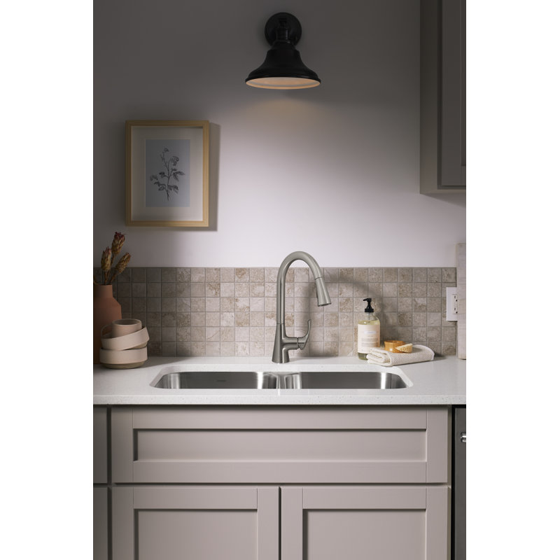 Valton Pull Down Single Handle Kitchen Faucet with MasterClean and Side Spray, Vibrant Stainless