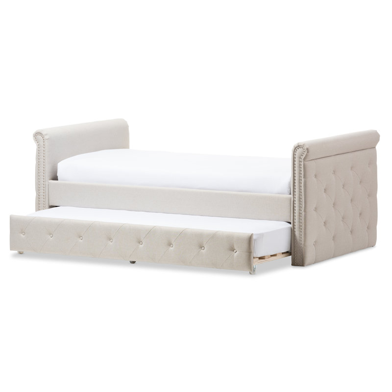 Lit de jour simple avec lit gigogne, Beige