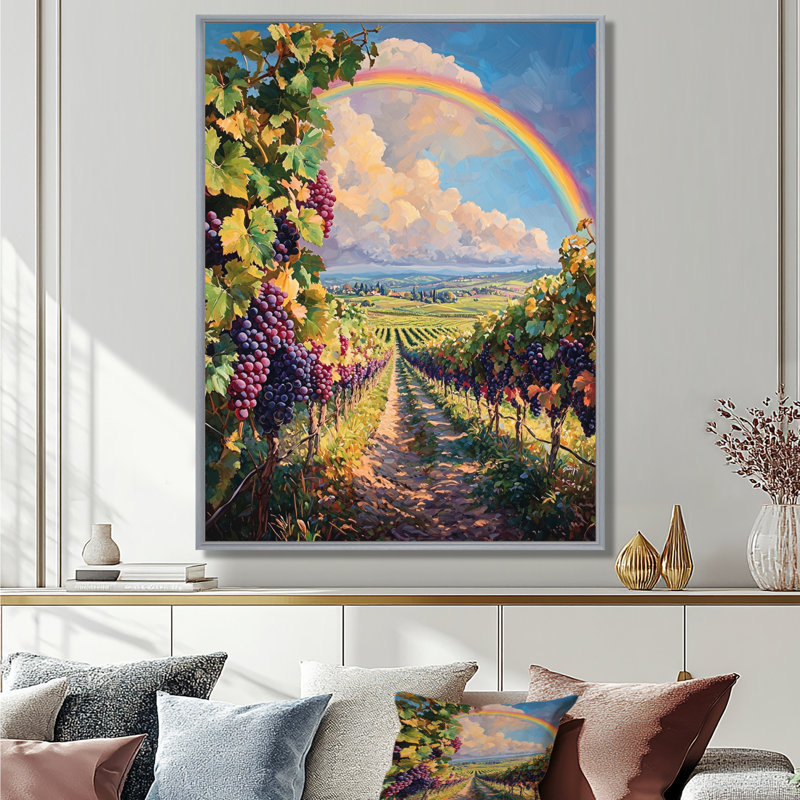 Rainbow Over The Vineyard - Rainbow, reproduction d'art sur toile encadrée, H 44 po x l 34 po, Argent argent