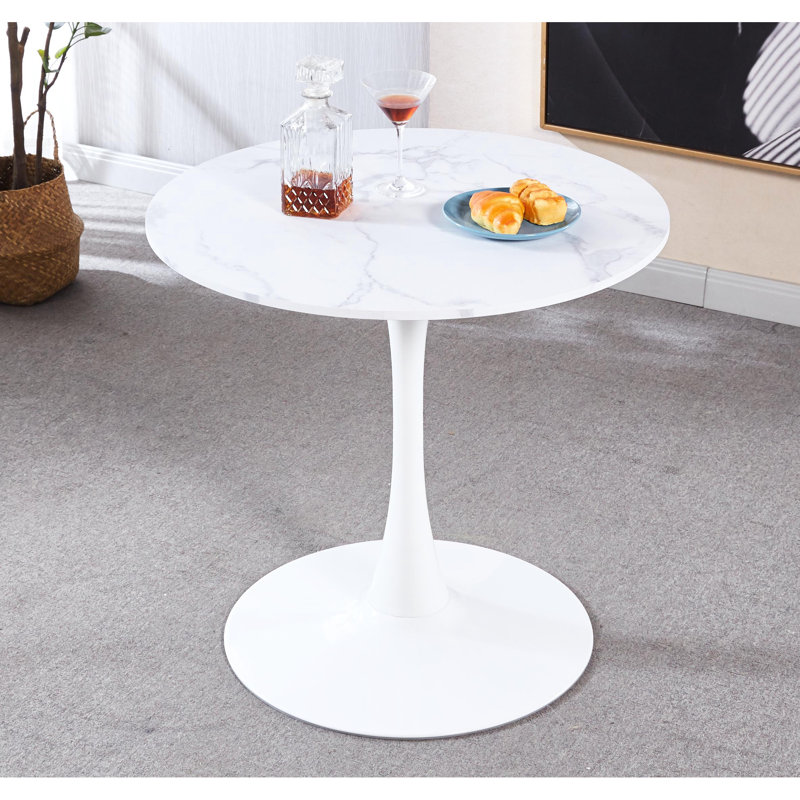 Table de cuisine avec plateau en marbre blanc et pieds en métal - Stable, facile à assembler, nettoyage facile