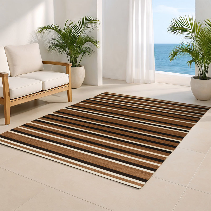 Tapis intérieur / extérieur brun HorizontalStripes, Rectangle 4pi x 6 pi