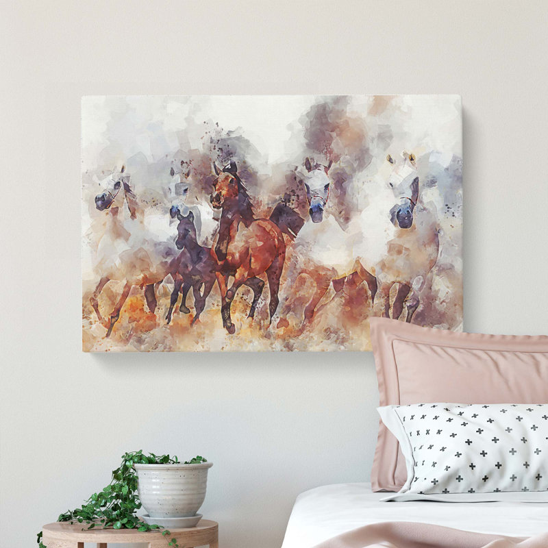 Galloping Horses In Abstract - Wrapped Canvas Painting, 60cm H x 91cm W x 3cm D