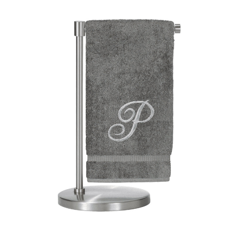 Serviettes de bain monogrammées - ensemble de 1 - lettre en script, Gris / Argent, P