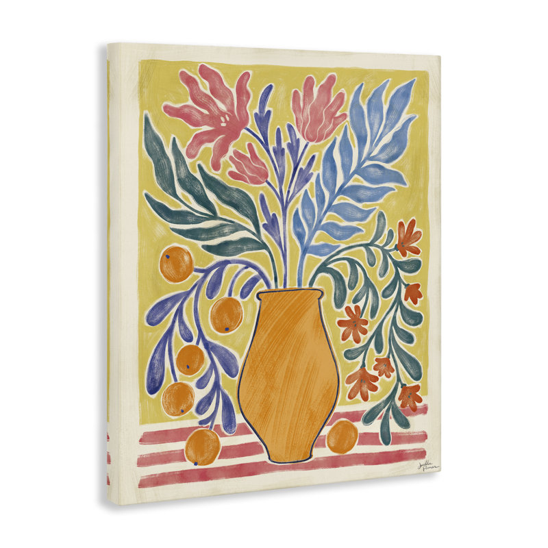 Art mural sur toile chypre, oranges et vases, par Janelle Penner, H 30 po x l 24 po
