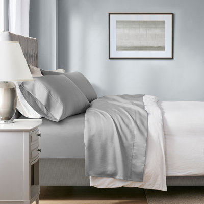 4-Piece Cal King HeiQ Smart Temperature Cotton Blend Sheet Set, Grey